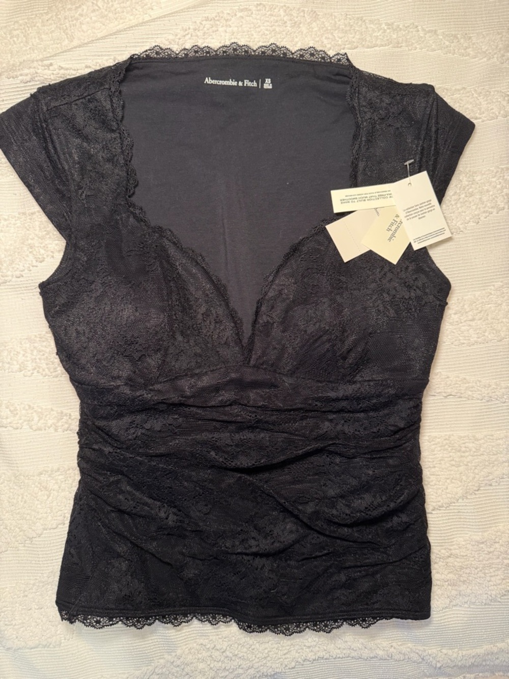 Abercrombie & Fitch Black Lace V-Neck Short Sleeve Top